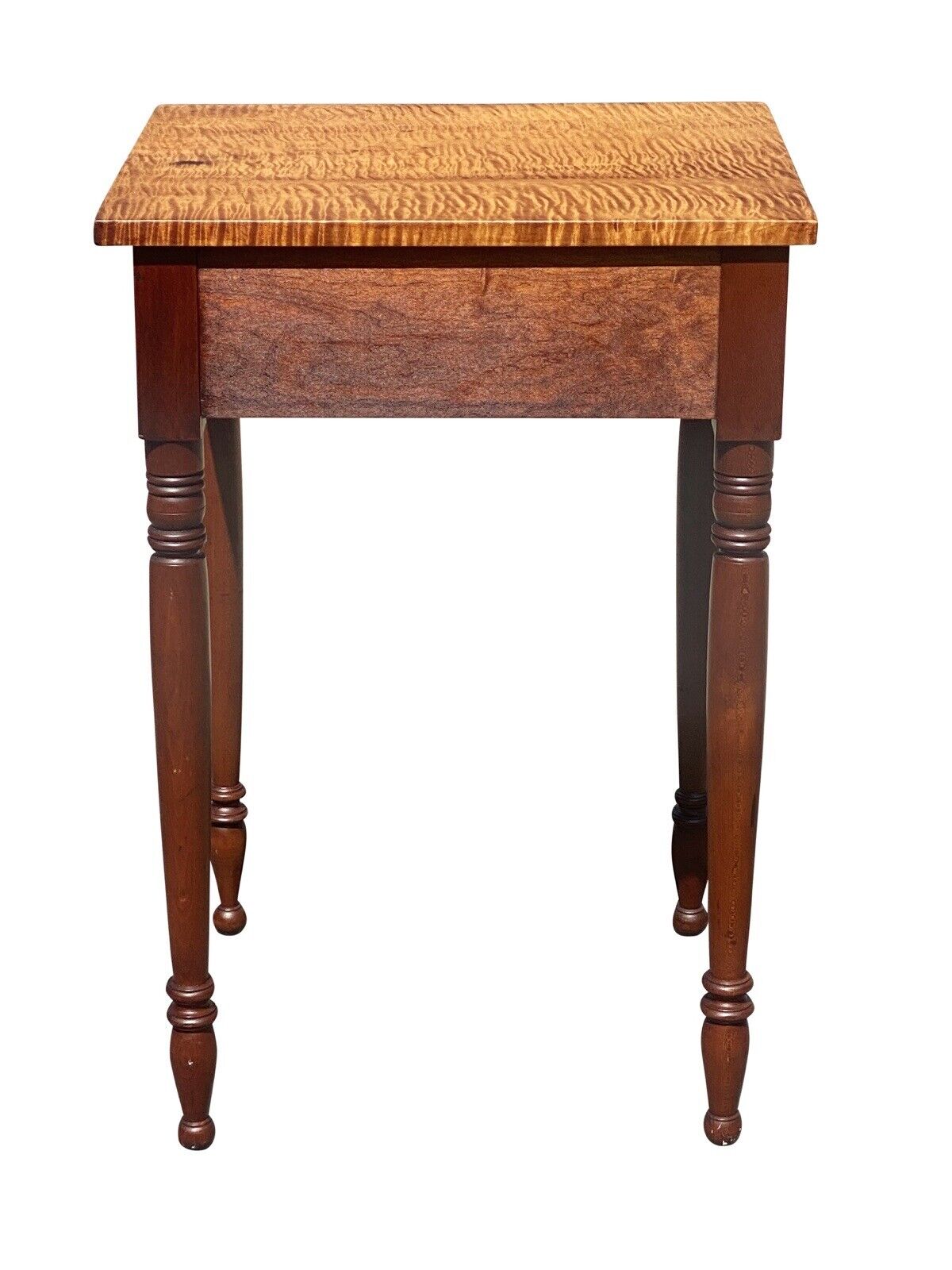 Early 19th Century Antique Federal Tiger Maple New England Work Table Nightstand