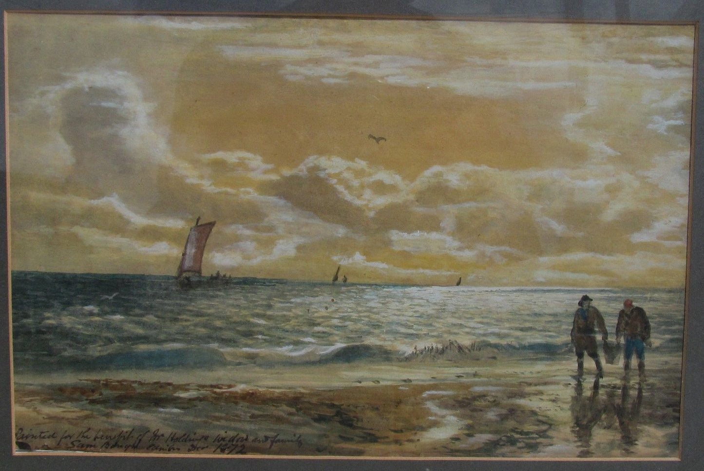 19TH CT 1872 DATED WATERCOLOR MARITIME PAINTING BY SAM BOUGH "THE KELP GATHERS"