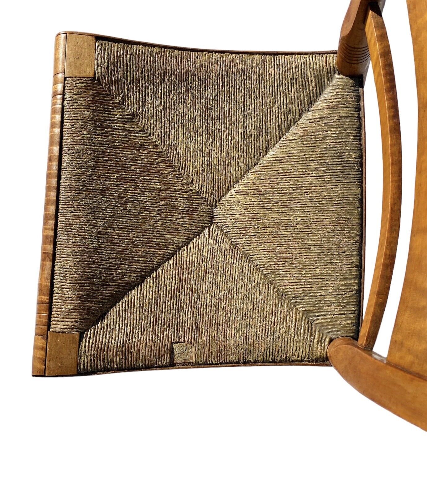 Antique Pair of Tiger Maple Side Chairs with Rush Seats