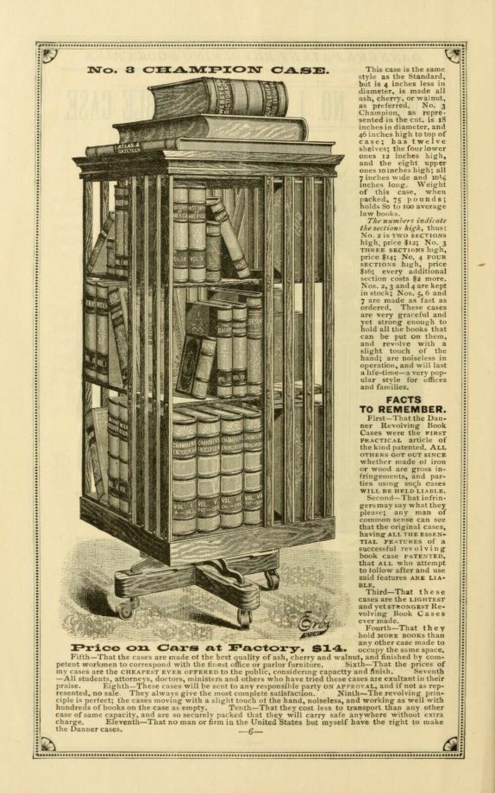19TH C ANTIQUE TIGER OAK DANNER REVOLVING 3 TIER CHAMPION BOOKCASE