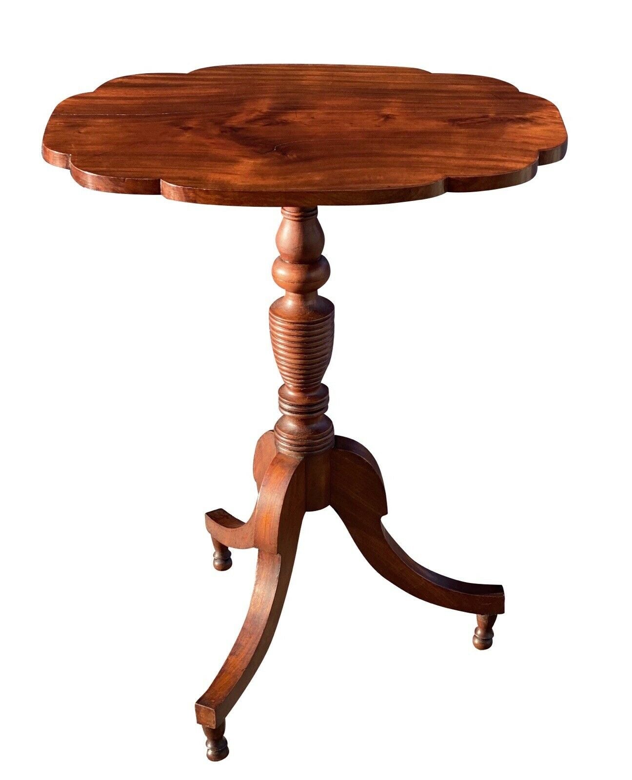 19th C Antique Federal Period Mahogany Tilt Top Table / Candle Stand