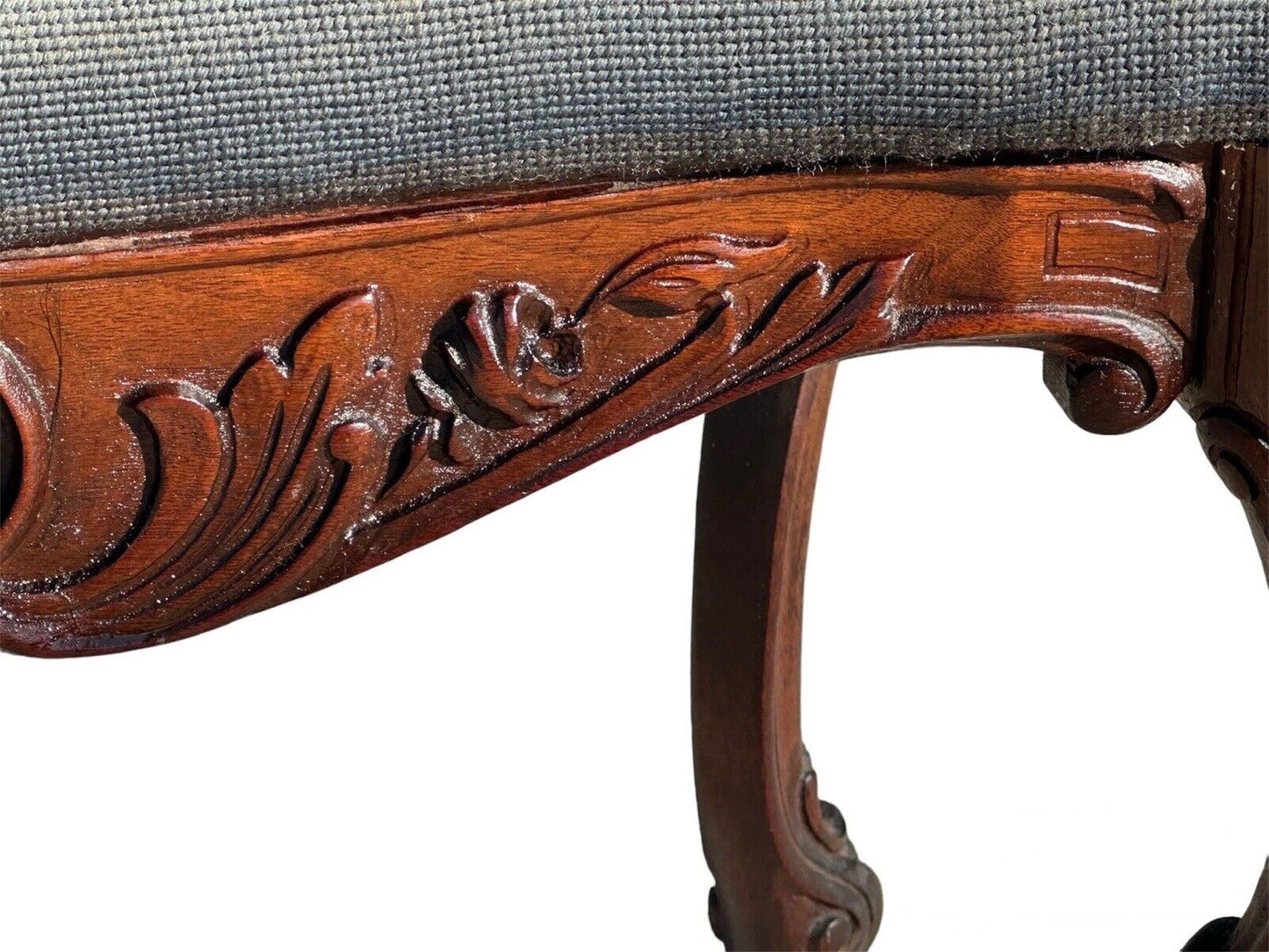 Antique French Louis XV Style Walnut Vanity Bench With Needlepoint Floral Basket
