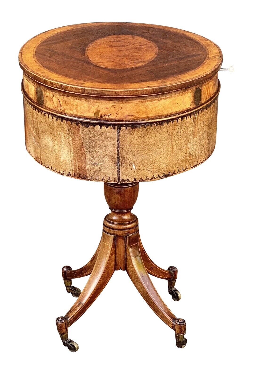 19th C Antique Regency Mahogany & Satinwood Sewing Stand / Work Table