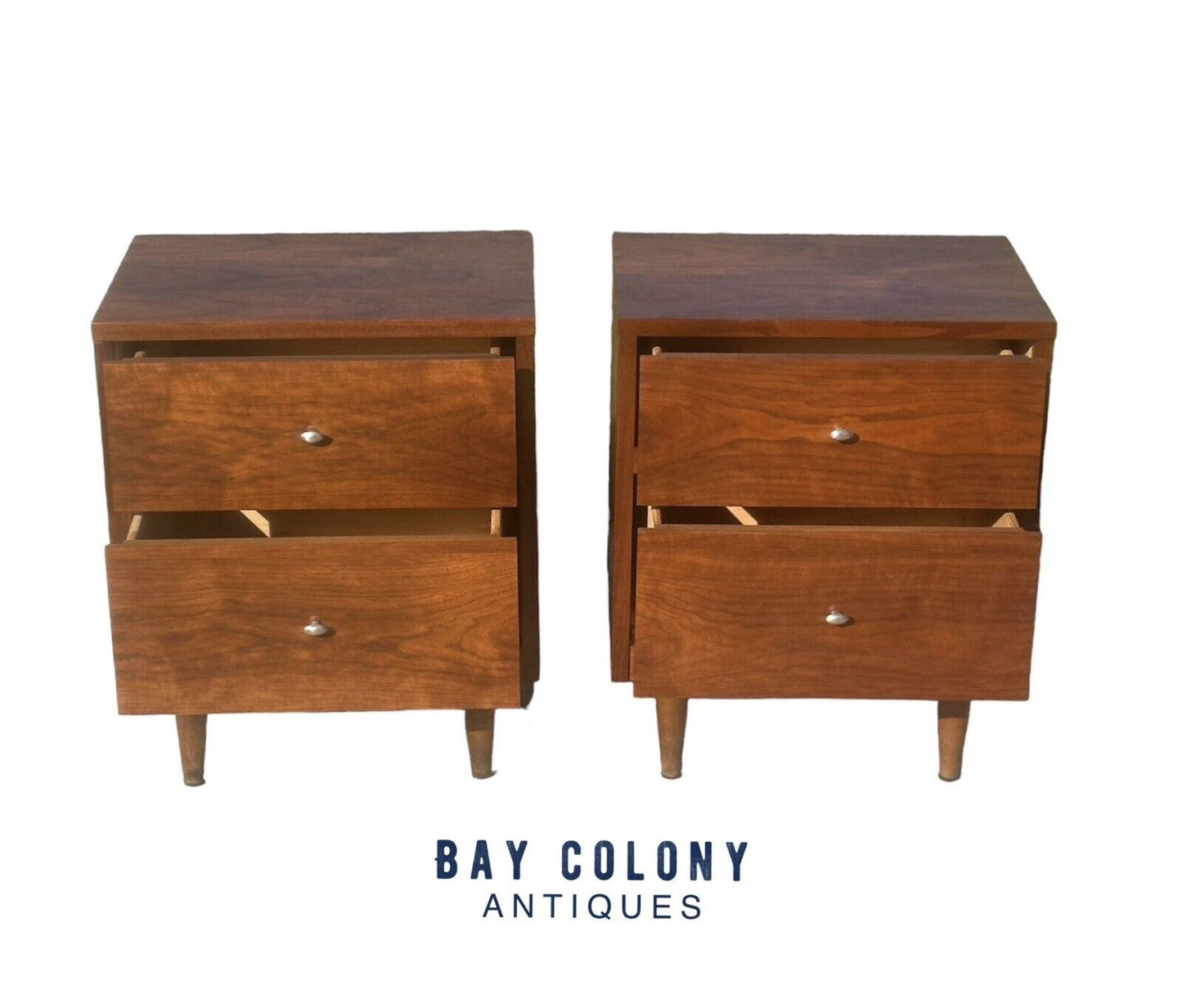 Pair of Mid-century Modern Walnut Two Drawer Nightstands by Crescent Furniture