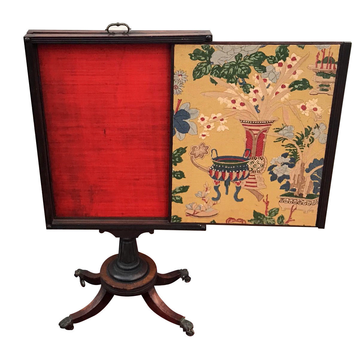 ANTIQUE REGENCY STYLED FIRESCREEN WITH BEAUTIFULLY EMBROIDERED ORIENTAL SCENE