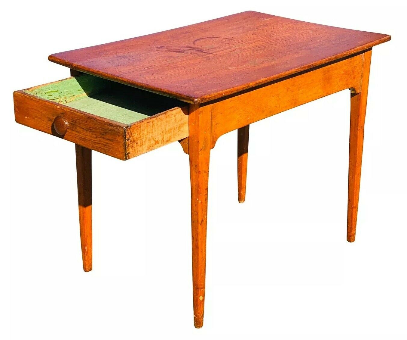 19TH C ANTIQUE COUNTRY PRIMITIVE PUMPKIN PINE 1 DRAWER TAVERN / TAP TABLE