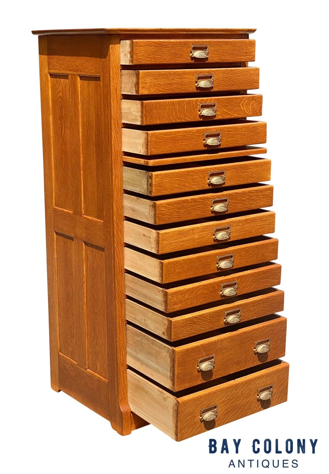 19th C Antique Victorian Tiger Oak 12 Drawer File Cabinet