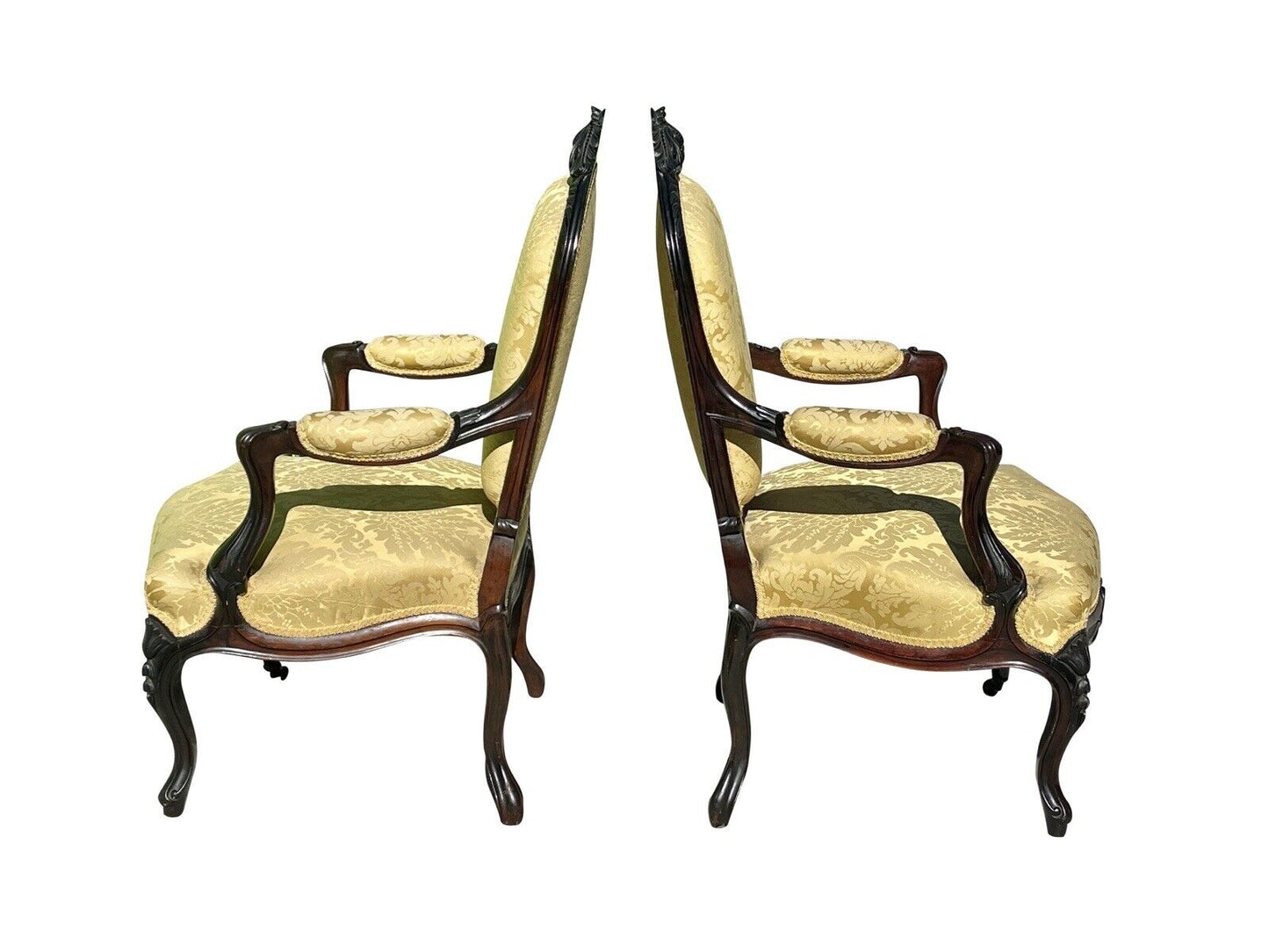 Pair of Louis Xiv Ebonized Rosewood Fauteuil a La Reine Arm Chairs in Satin Gold