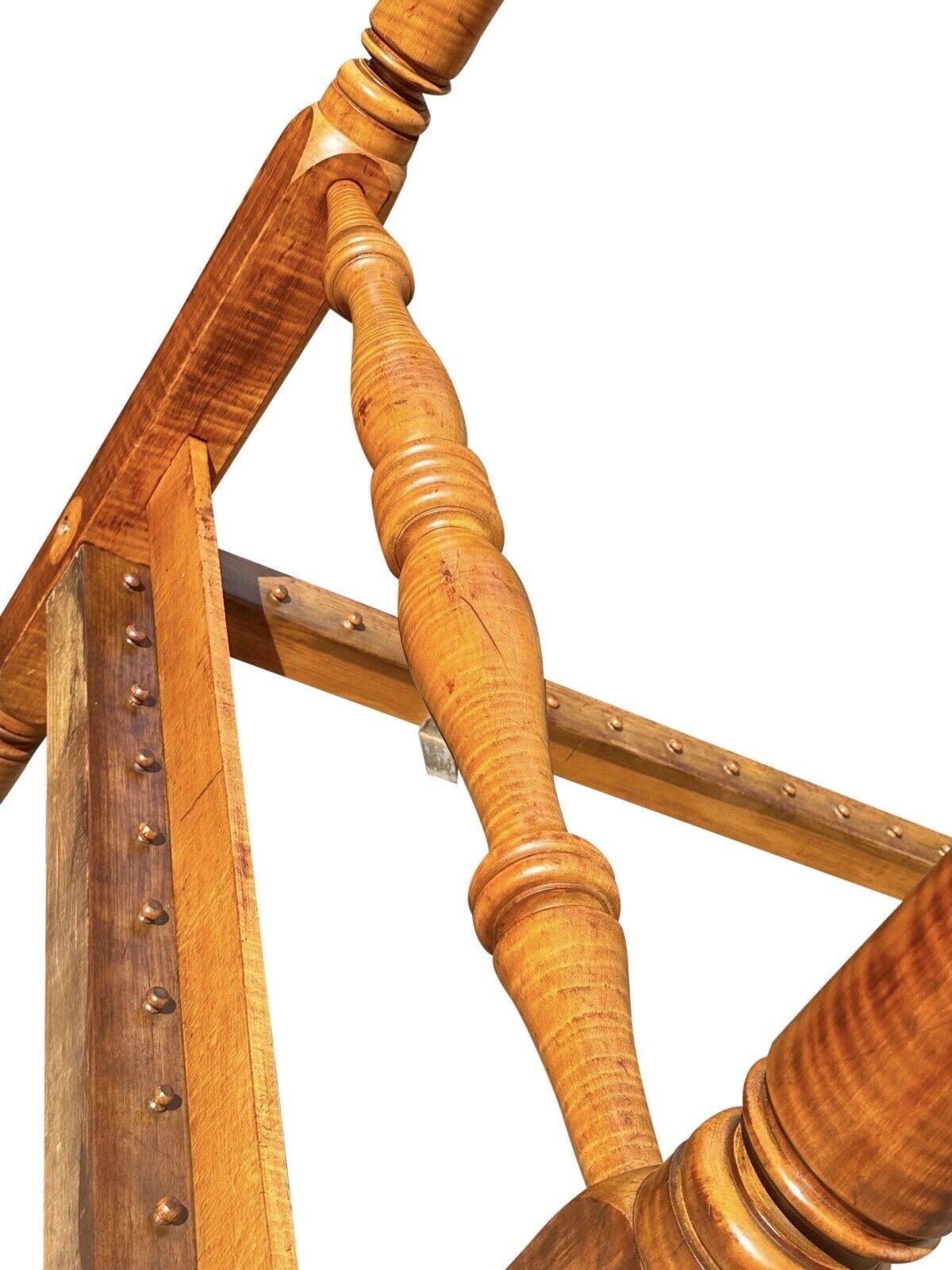 Late 18th Century Antique Federal Tiger Maple & Figured Mahogany Four Poster Bed