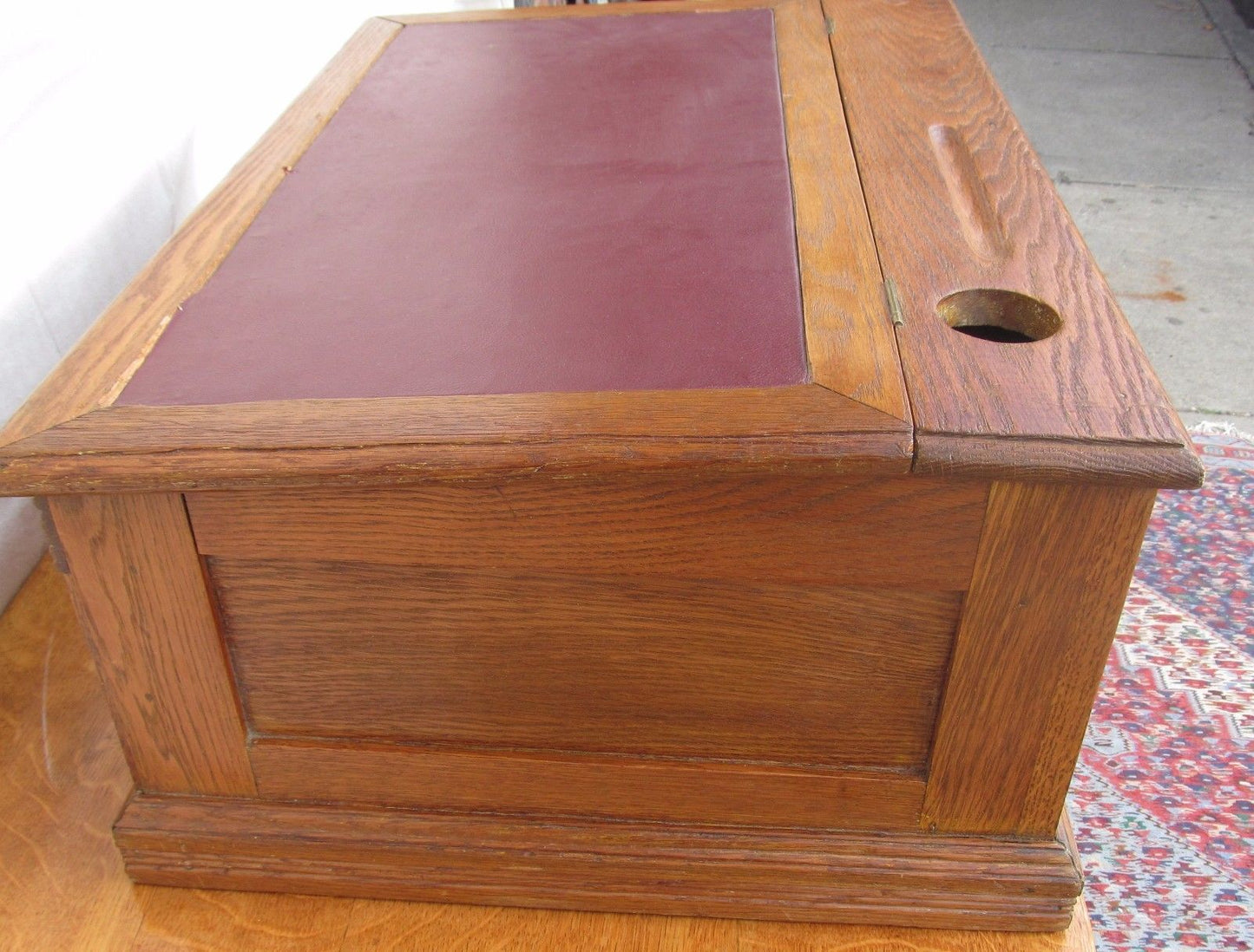 VICTORIAN SOLID OAK TABLE TOP CLERK'S DESK WITH LEATHER TOP