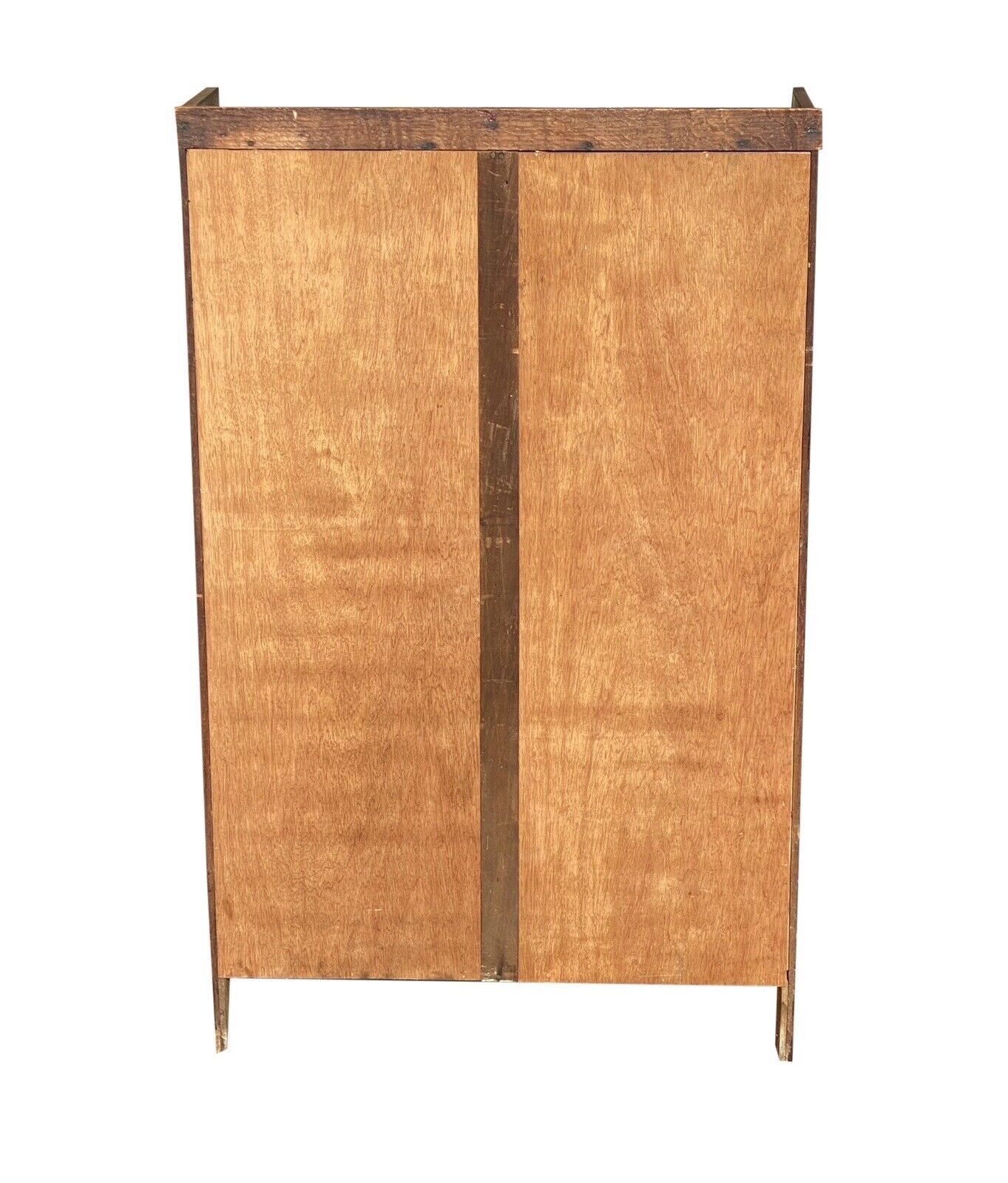 Narrow Antique Arts & Crafts Oak Double Glass Door Bookcase / China Cabinet