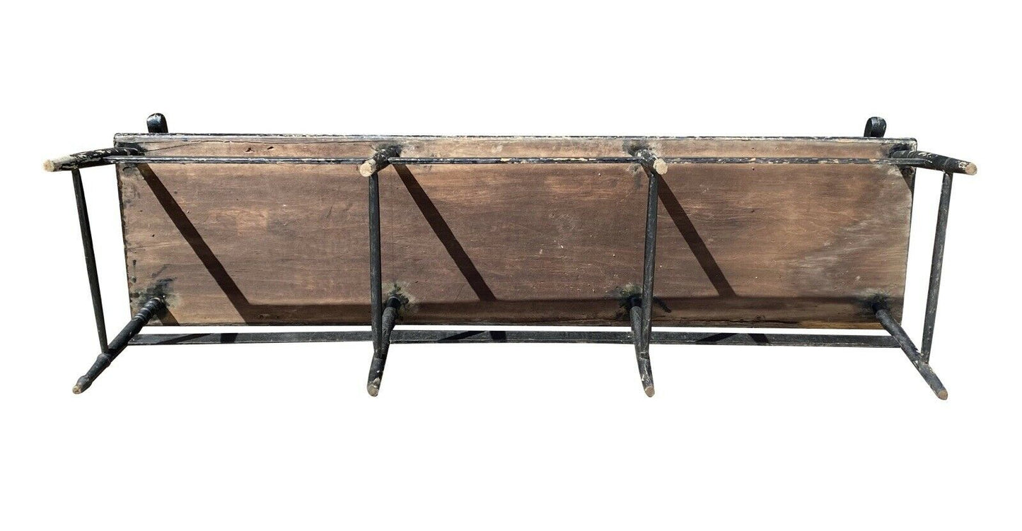 19th C Antique Black Painted Farmhouse / Deacons Bench - 6.5 Feet - Eagle Paint