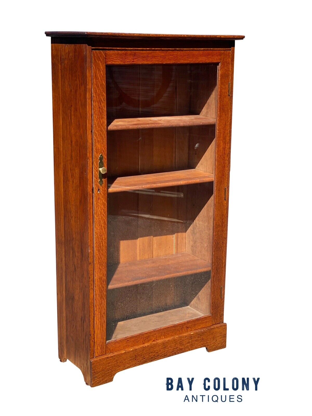 Antique Tiger Oak Larkin Single Door Bookcase / China Cabinet