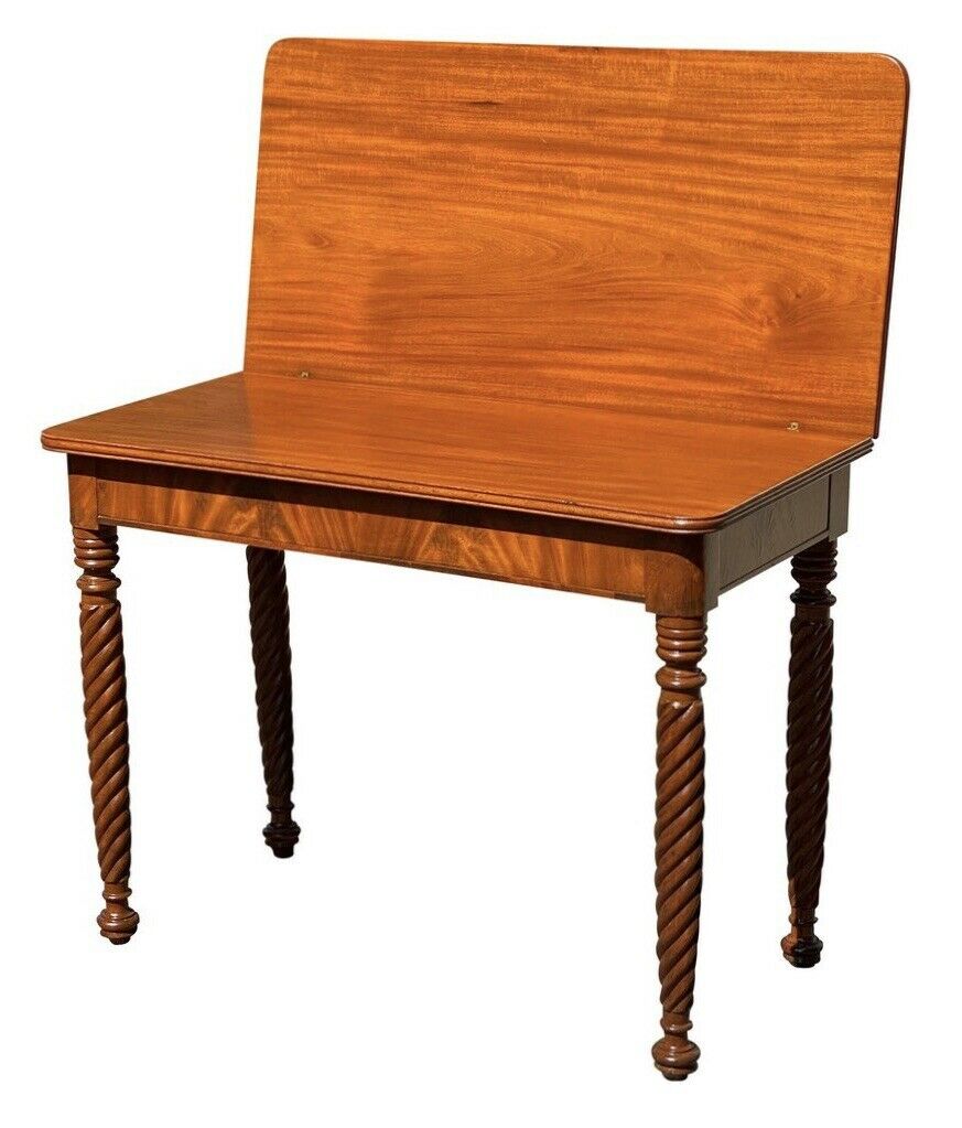 19TH C ANTIQUE SHERATON MAHOGANY ROPE LEG GAME TABLE / CARD TABLE