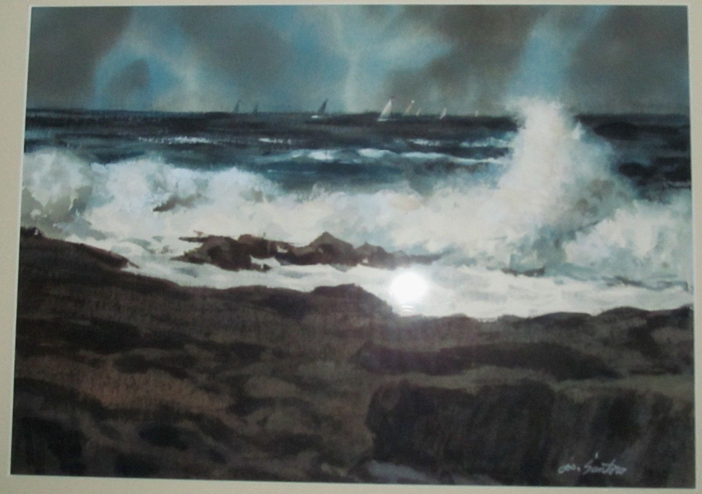 ANTIQUE SEASCAPE WATER COLOR BY JOHN SANTORO-EXCELLENT QUALITY WORK