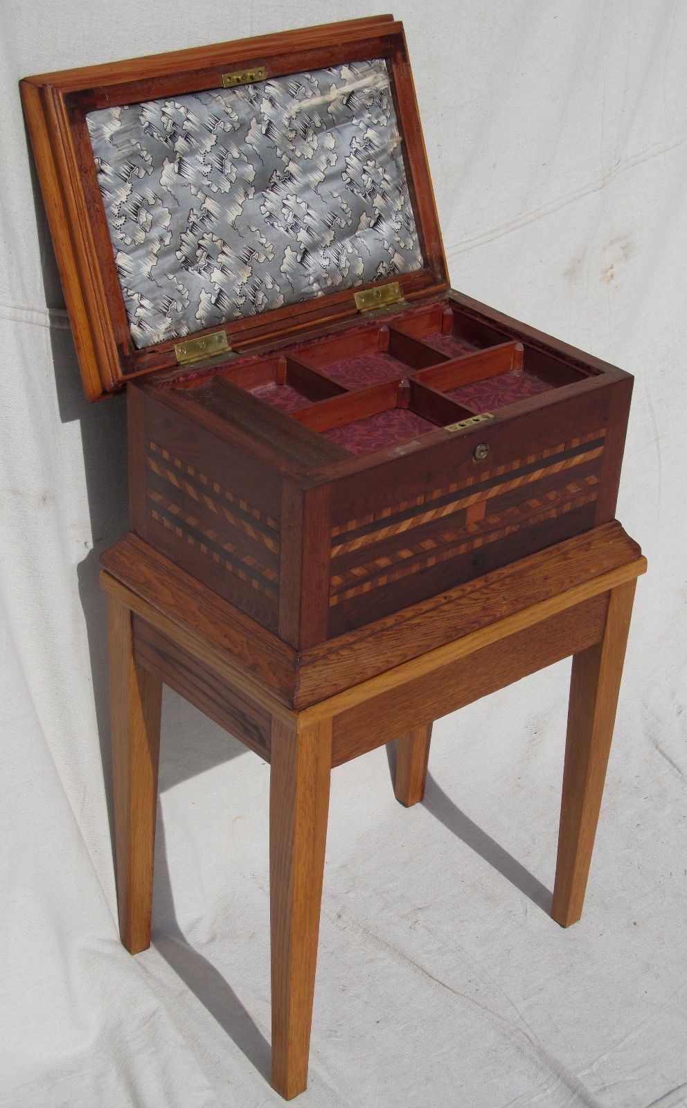 EXCELLENT LARGE 19TH CENTURY INLAID JEWELRY CHEST ON FRAME-THE VERY BEST QUALITY