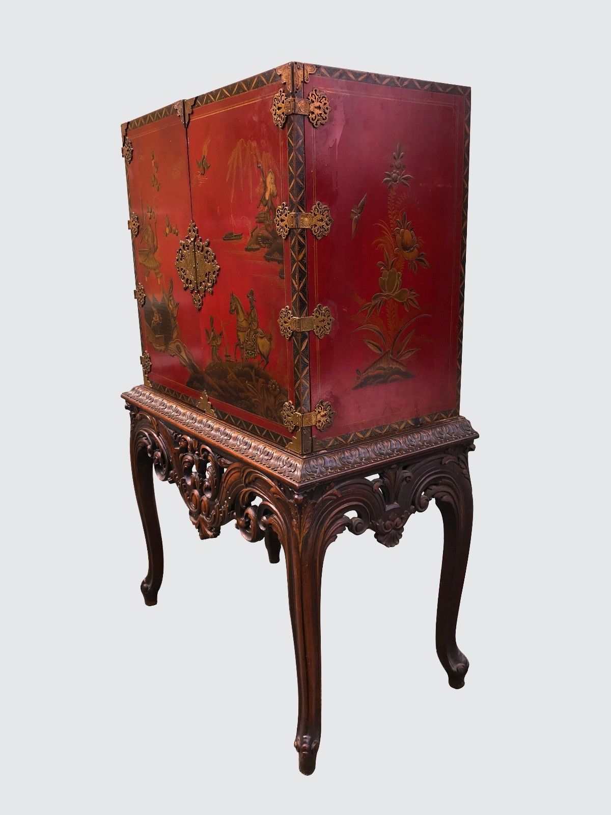 EXCEPTIONAL CHINOISERIE DESK ON CARVED FRAME SECRETARY DESK-SUPERIOR SPECIMEN