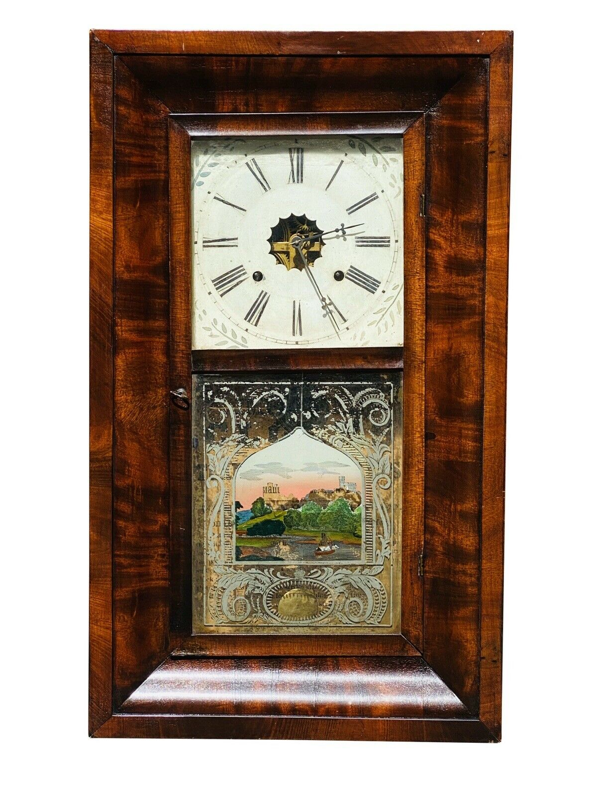 19TH C ANTIQUE EMPIRE MAHOGANY TERHUNE & EDWARDS MANTLE / SHELF CLOCK