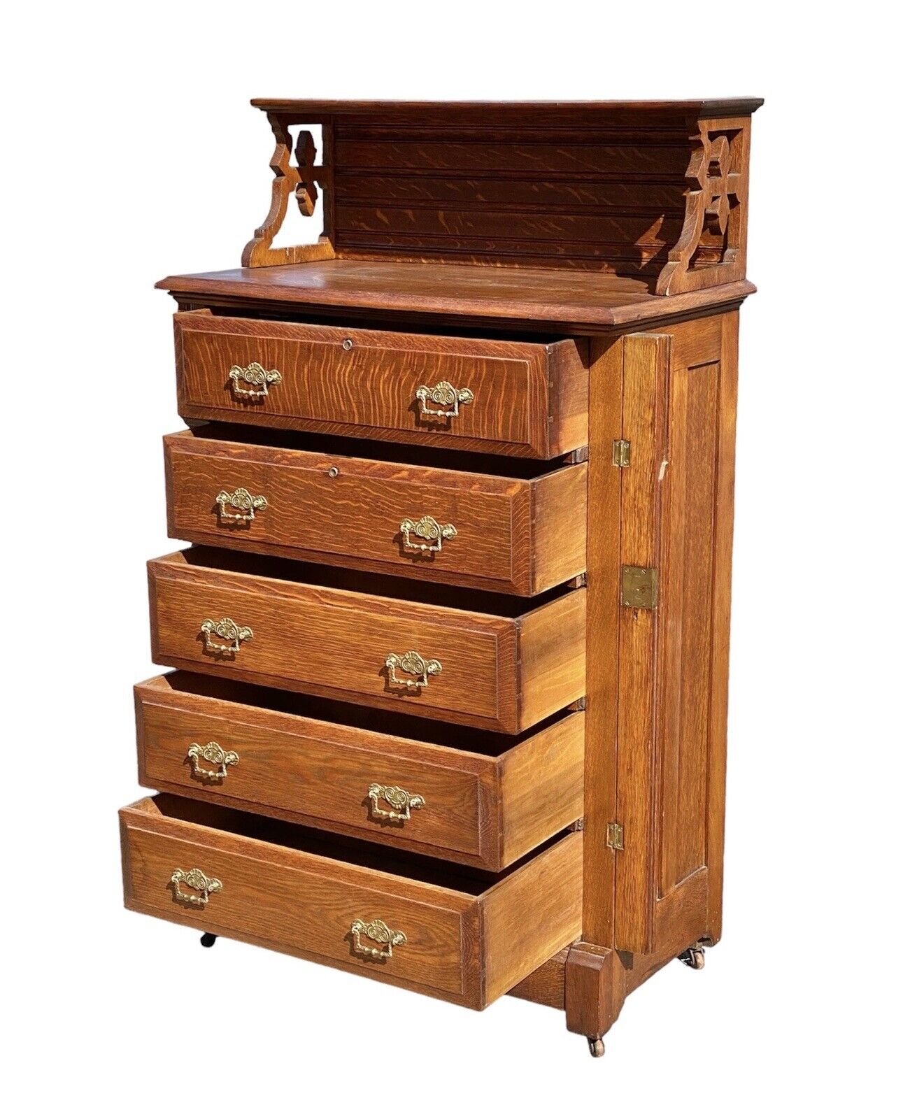 Antique Victorian Tiger Oak Chest Of Drawers / Lock Side Chest