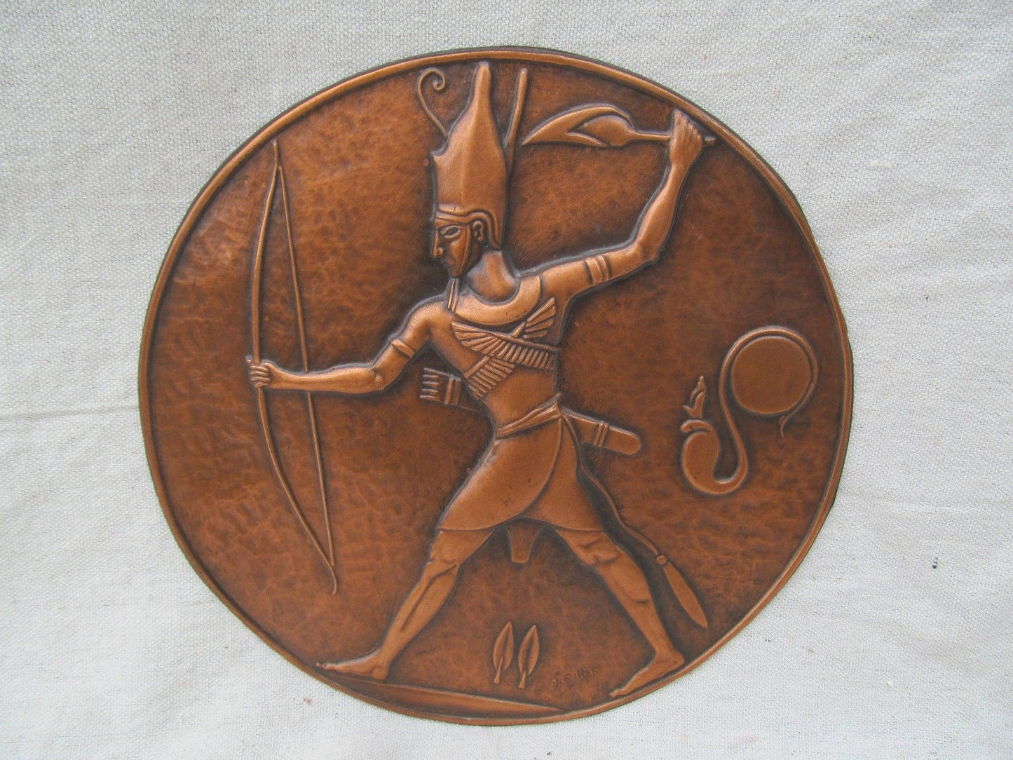 ARTS & CRAFTS STYLE COPPER EGYPTIAN REVIVAL WALL PLAQUE - A. GILLES