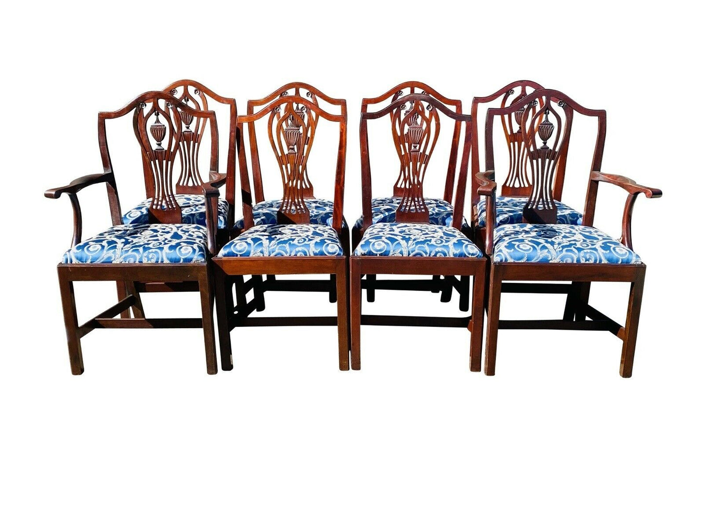 20TH C CHIPPENDALE ANTIQUE STYLE SET OF 8 CHERRY DINING CHAIRS