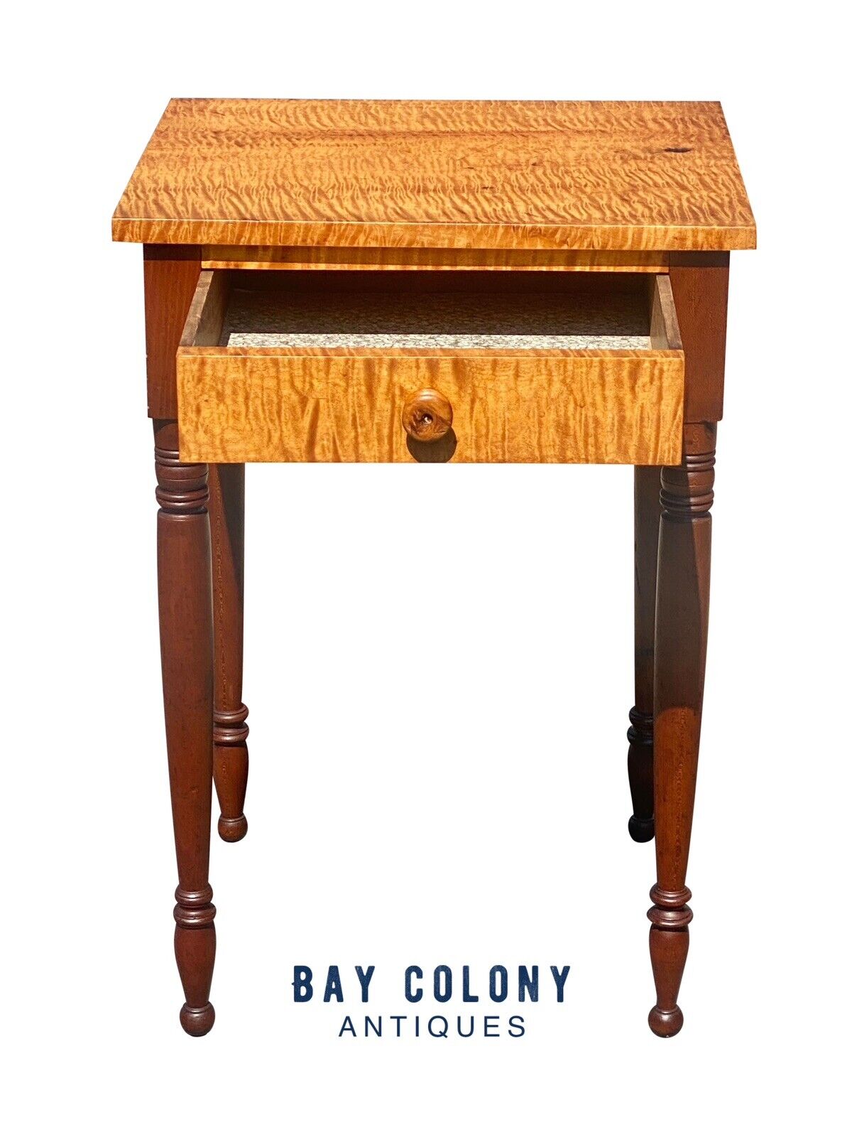 Early 19th Century Antique Federal Tiger Maple New England Work Table Nightstand