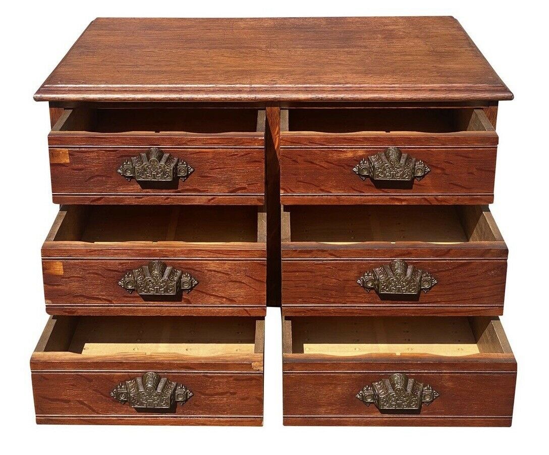 19TH C ANTIQUE VICTORIAN TIGER OAK 6 DRAWER DESKTOP FILE CABINET / SPOOL CABINET