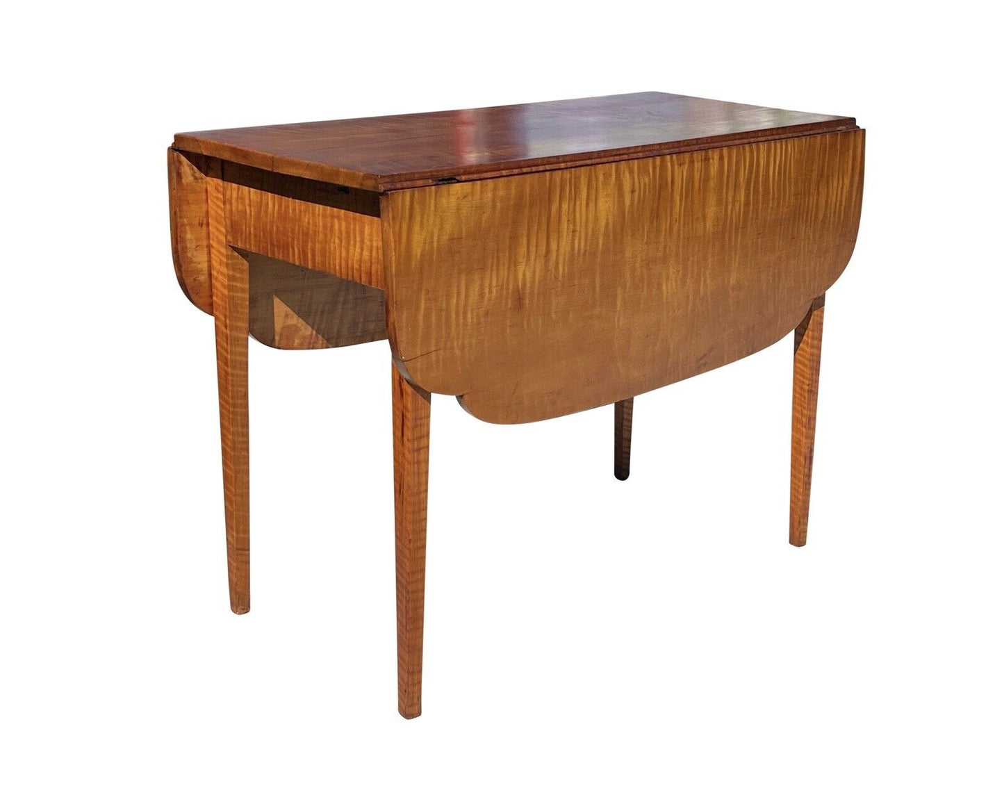 Antique Federal Period Hepplewhite Tiger Maple Drop Leaf Table With Ovolo Top