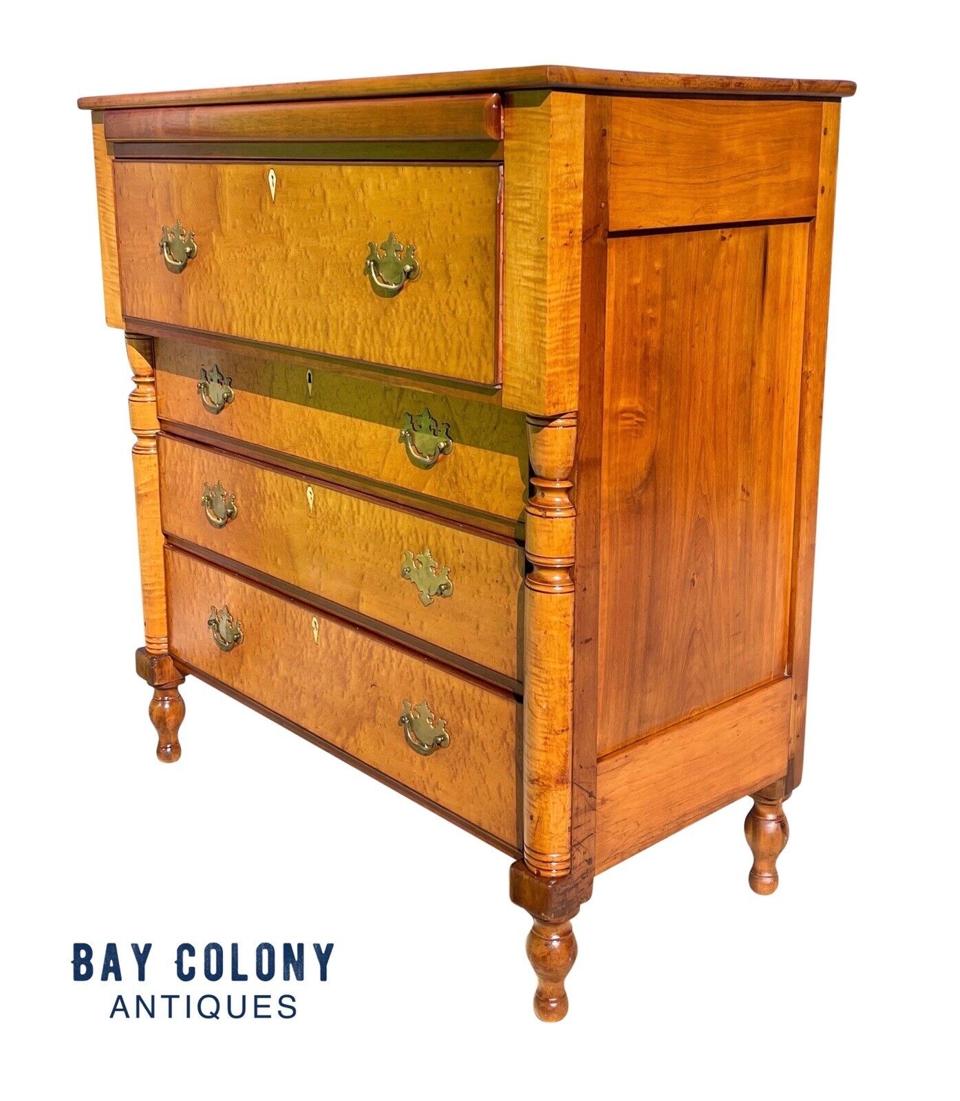 Antique Federal Bird's Eye Maple & Cherry Southern Chest of Drawers / Dresser