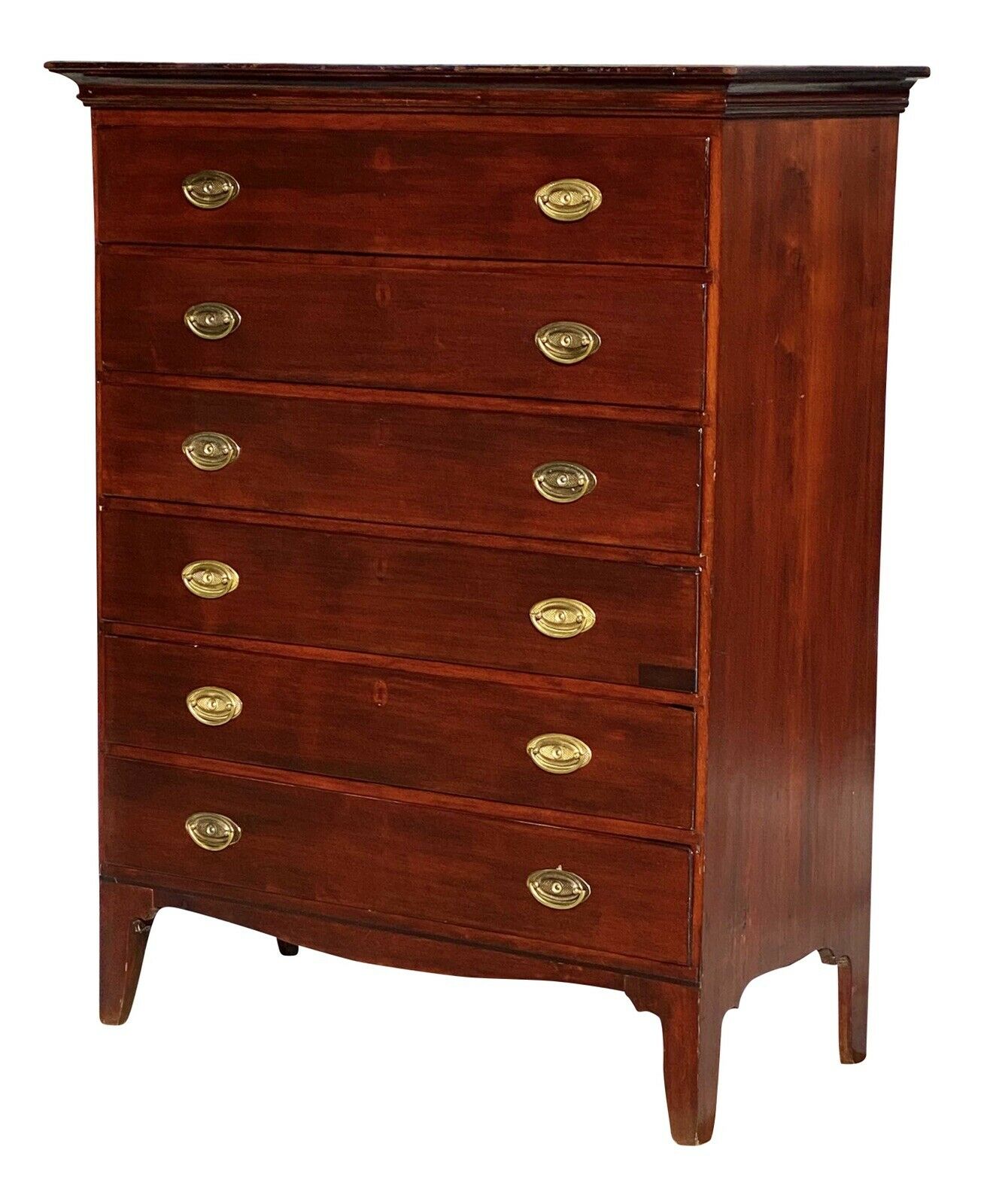 19th C Antique Cherry 6 Drawer Hepplewhite Dresser / Tall Chest