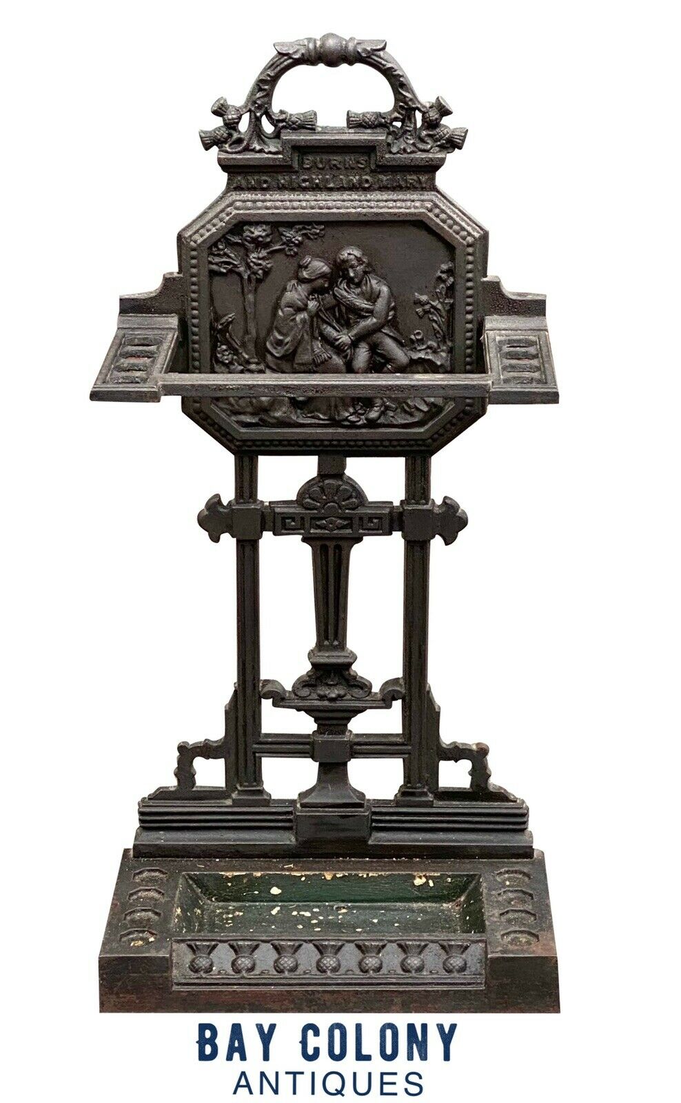 19th C Antique Victorian Cast Iron Umbrella Stand ~ Robert Burns & Highland Mary