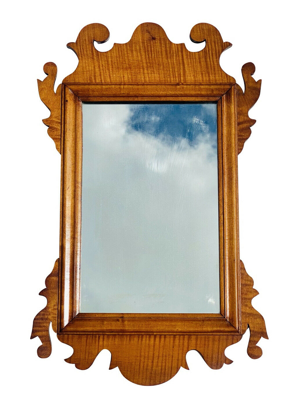 20th C Antique Chippendale Style Tiger Maple Mirror