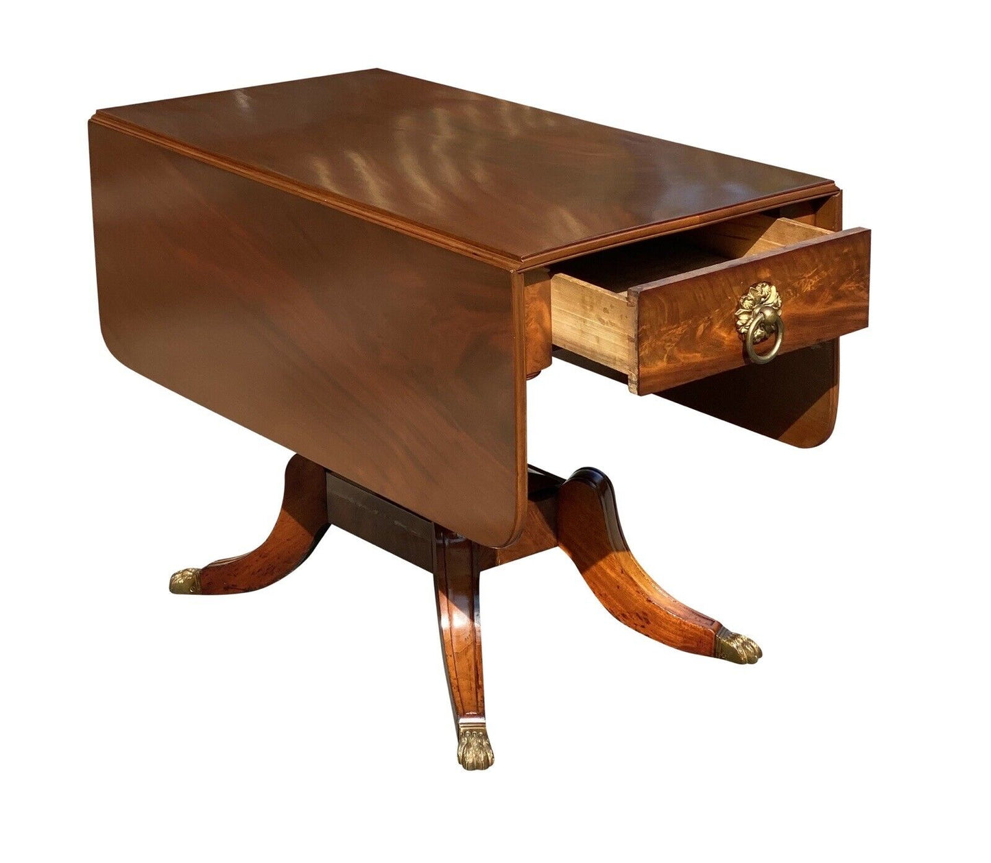 Early 19th Century Federal Mahogany Dropleaf Table With Brass Floral Ring Pulls