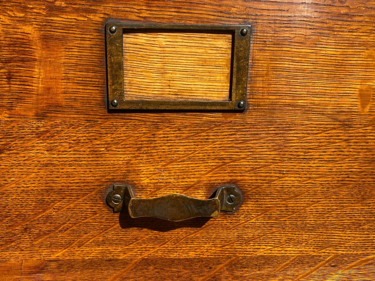 20TH C ANTIQUE LIBRARY BUREAU MAKERS ARTS & CRAFTS 4 DRAWER OAK FILE CABINET