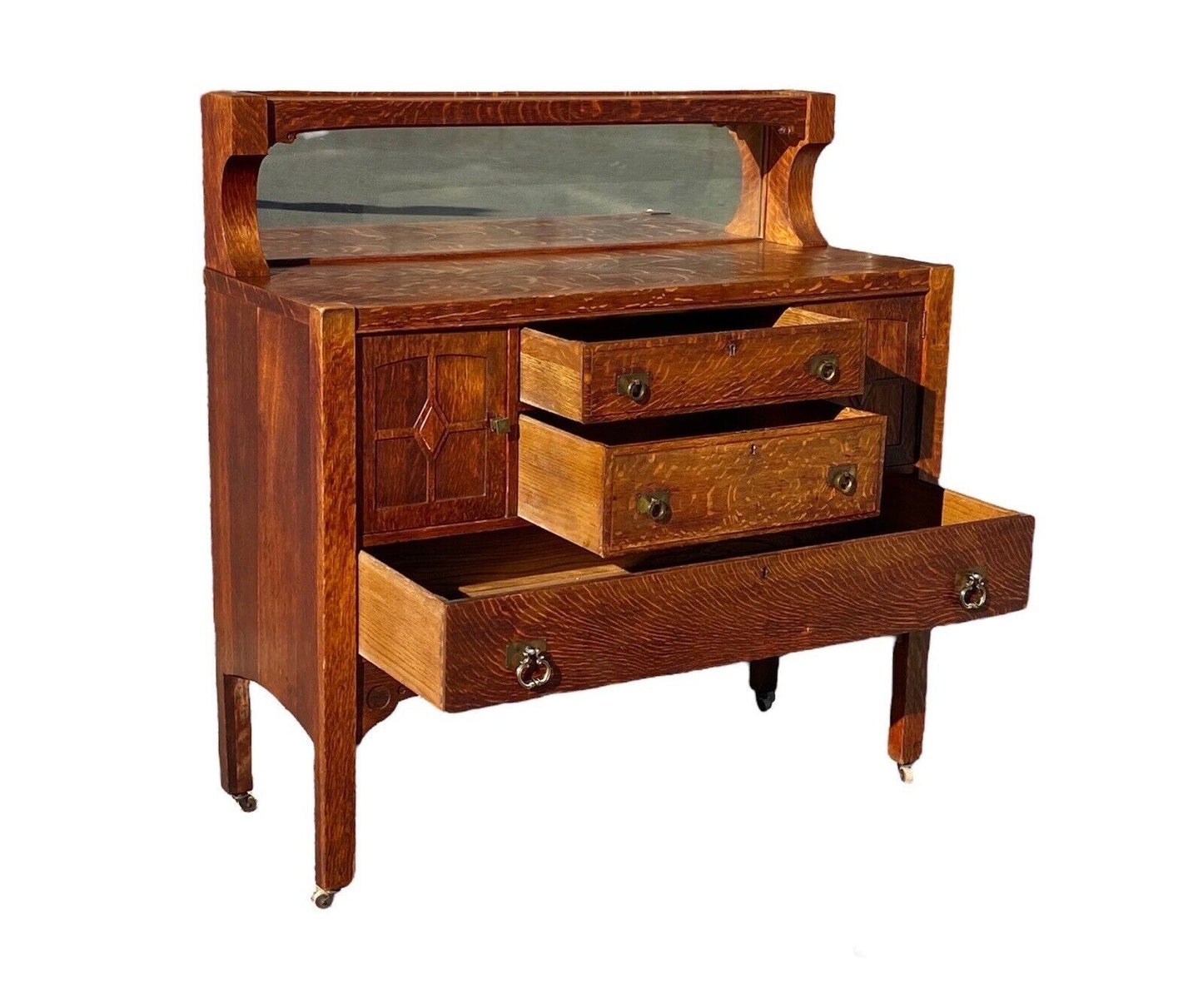 Antique Arts & Crafts Mission Oak Sideboard Buffet With Mirrored Gallery