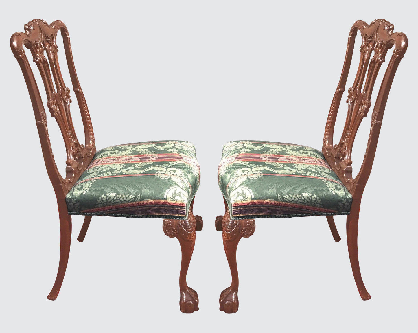 SET OF 8 ANTIQUE CHINESE CHIPPENDALE HIGHLY CARVED MAHOGANY DINING ROOM CHAIRS