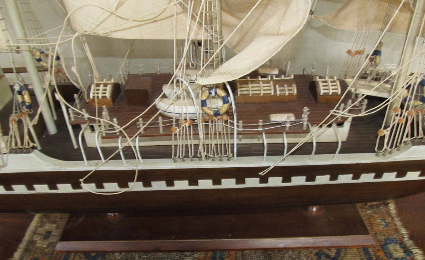 MASSIVE 57" LONG RIGGED TRIPLE MASTED SAILING SHIP MODEL