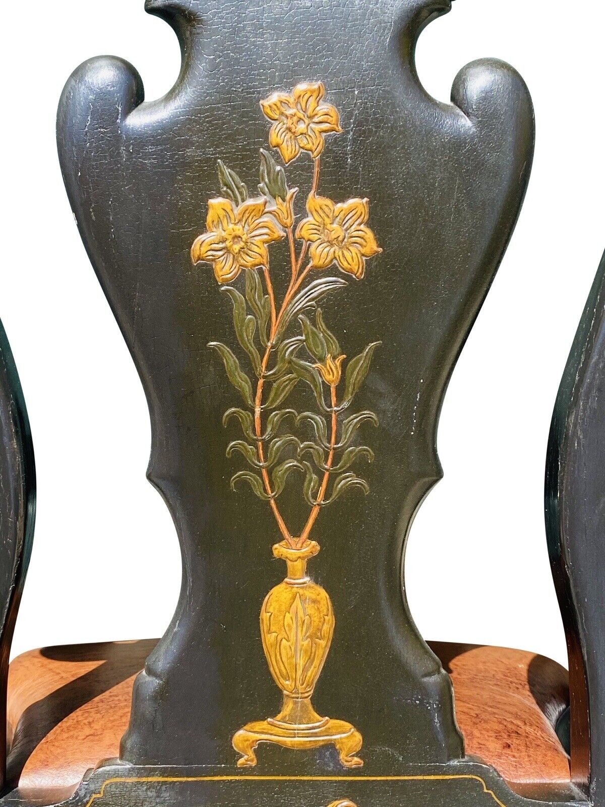 20TH C CHINESE CHIPPENDALE ANTIQUE STYLE DESK CHAIR - CHINOISERIE PAINT