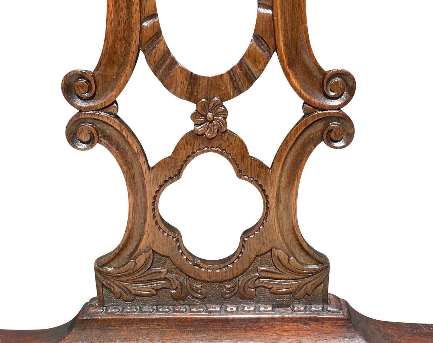 19th C Antique Chippendale Style Carved Mahogany Desk Chair W/ Needlepoint Seat