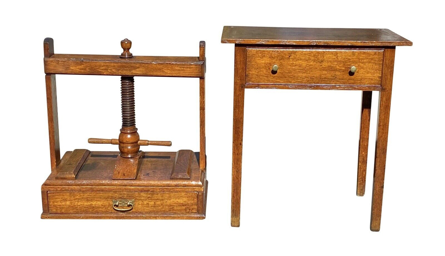 18th C Antique English Tiger Oak Book Press on Stand With 2 Drawers