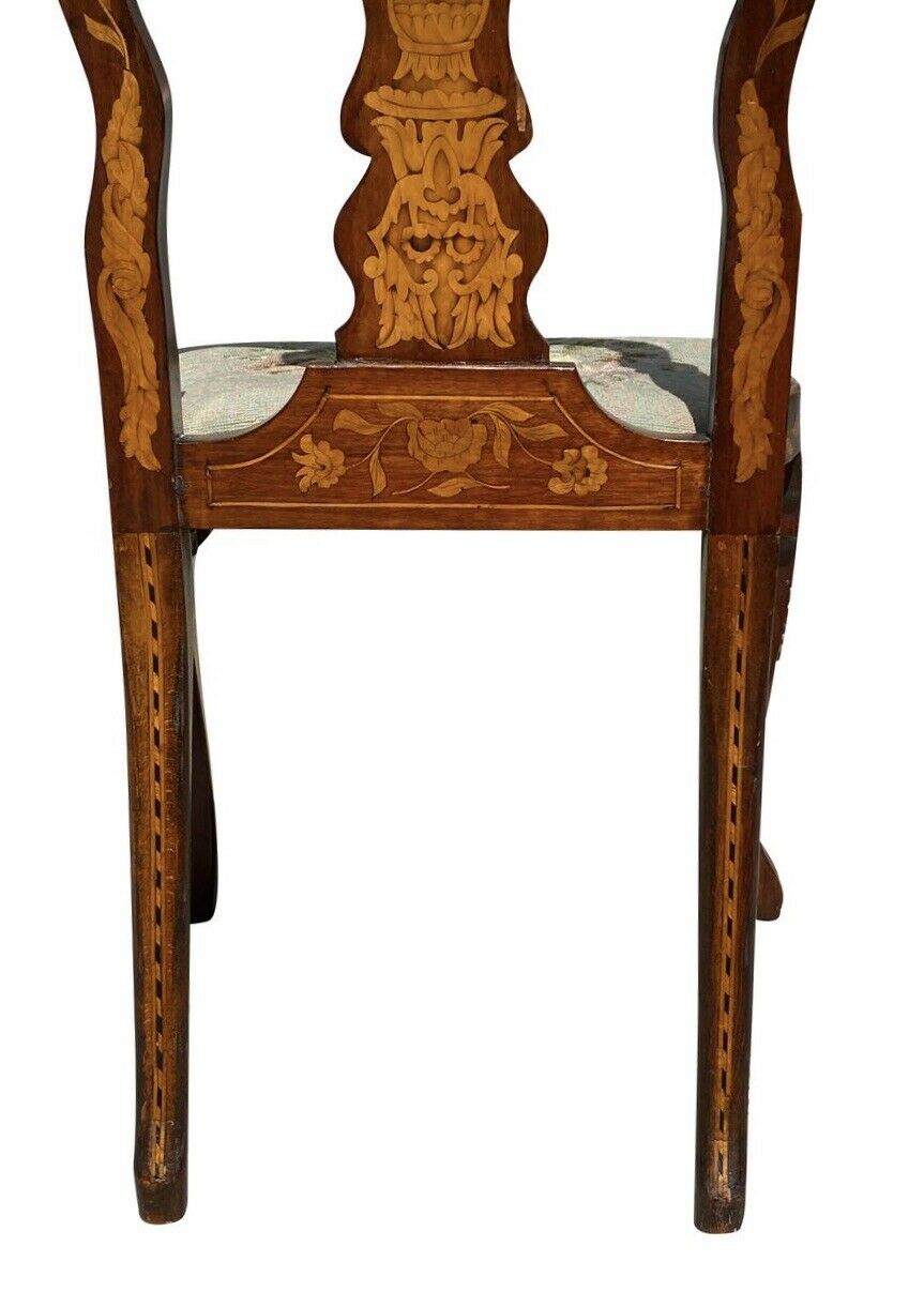 18TH C ANTIQUE DUTCH MARQUETRY INLAID WALNUT CHAIR ~ NORTH WIND FACE & MERMAID