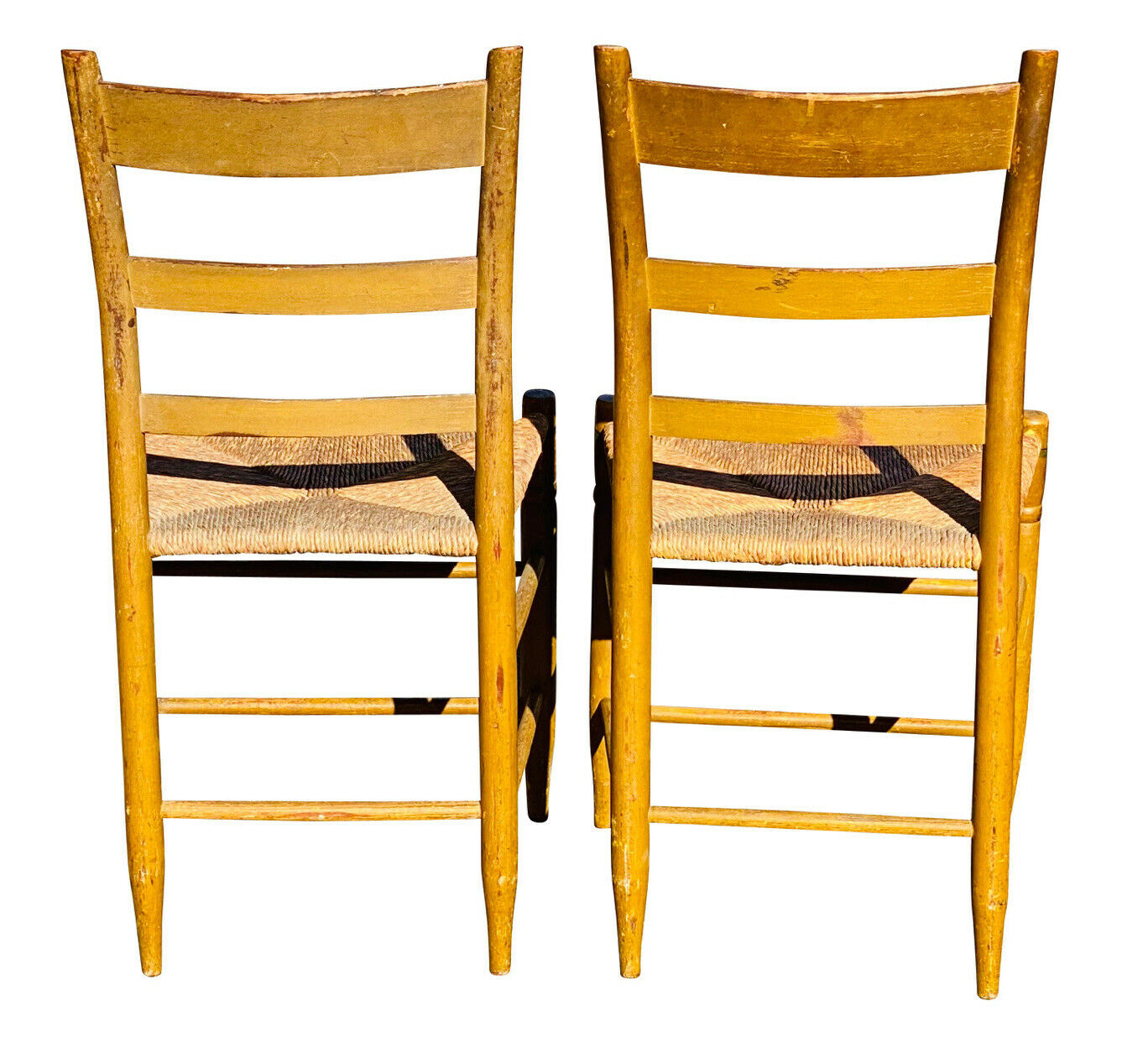 19TH C ANTIQUE COUNTRY PRIMITIVE SHERATON SET OF 4 FANCY PAINT DINING CHAIRS