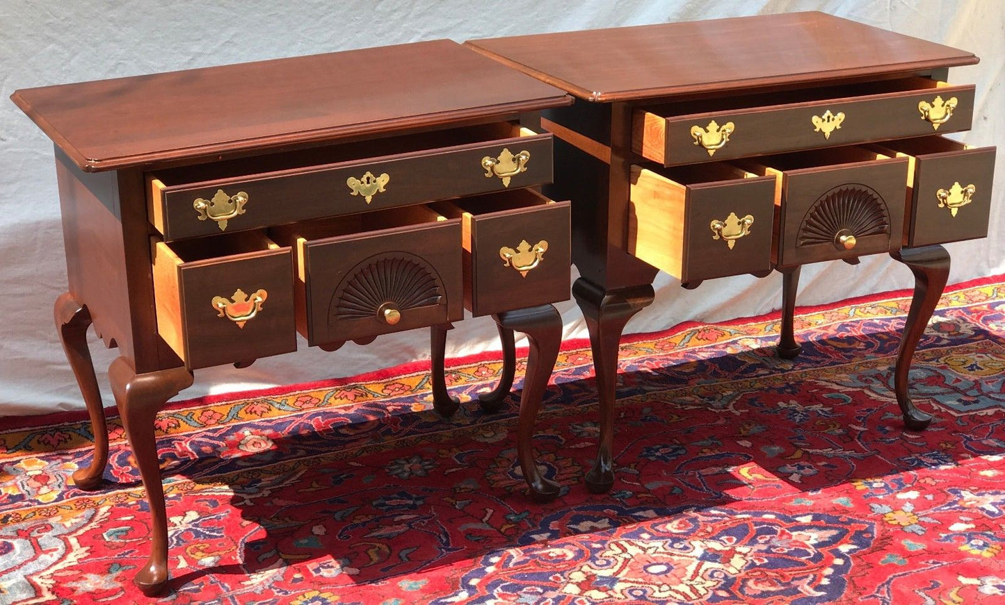 PAIR OF CHIPPENDALE STYLED CHERRY LOWBOYS BY HITCHCOCK FURNITURE