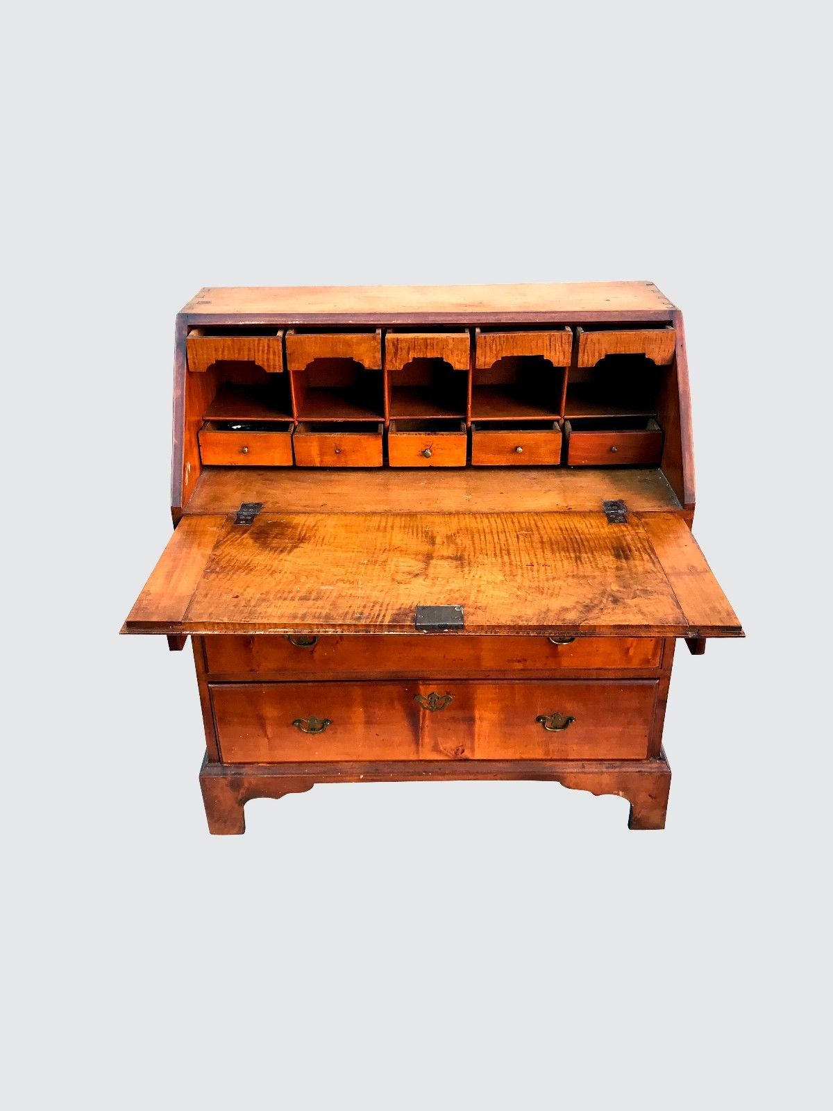 18TH CENTURY QUEEN ANNE PERIOD TIGER MAPLE DESK-A TREASURE!
