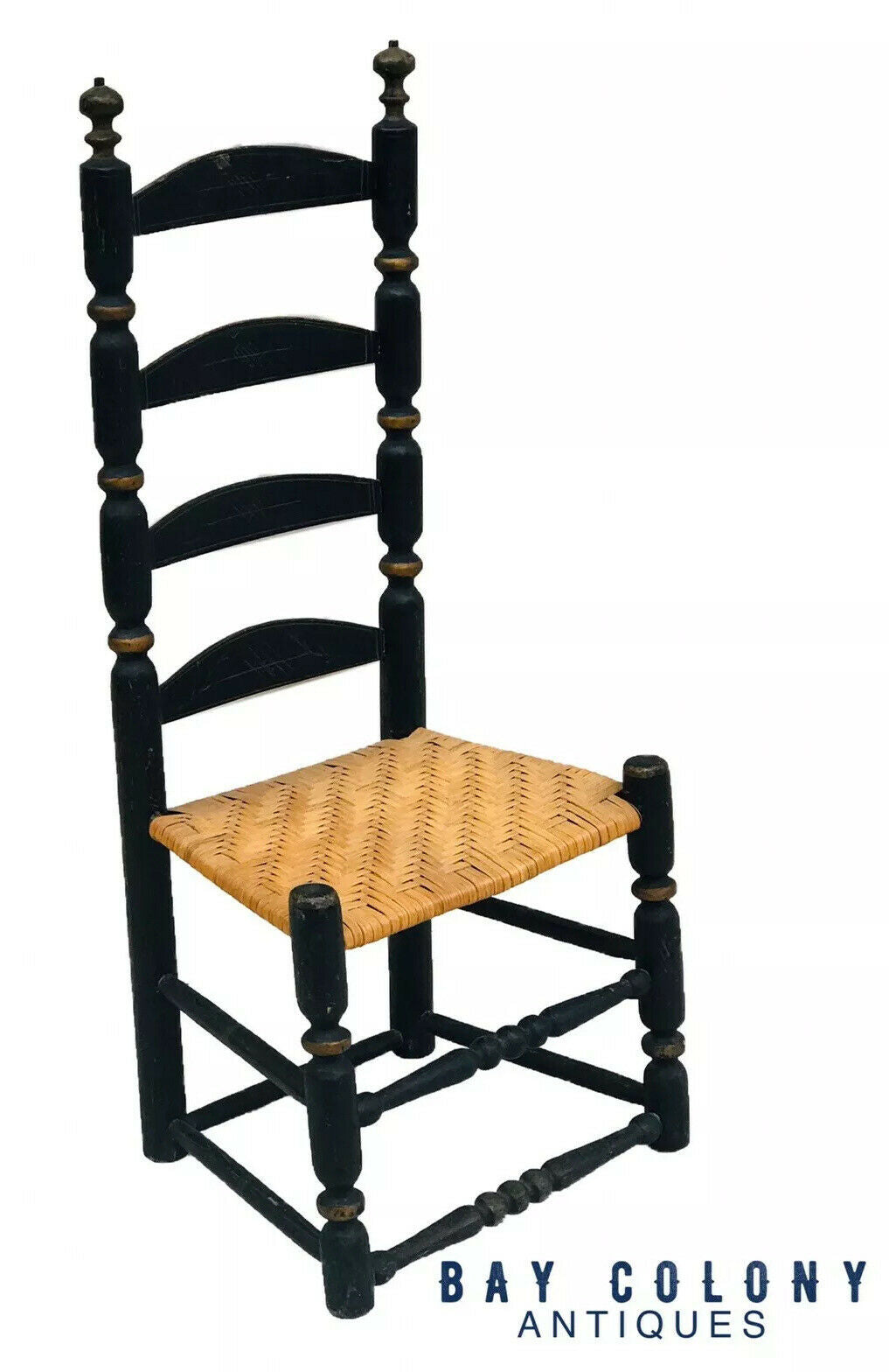 18TH C ANTIQUE WILLIAM & MARY NEW ENGLAND LADDER BACK CHAIR