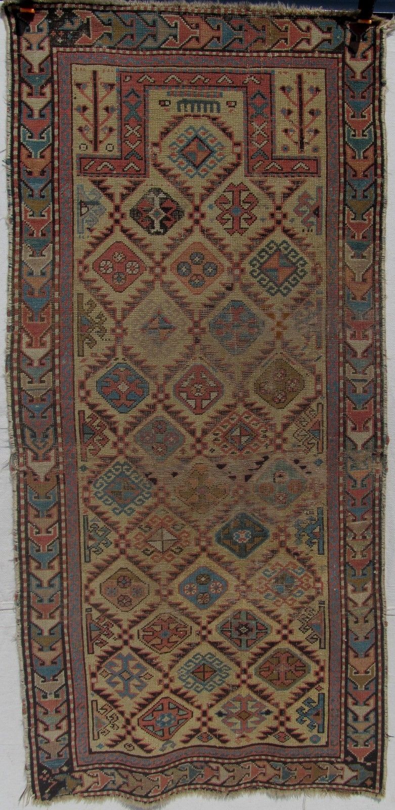 LATE 19TH / EARLY 20TH CENTURY ANTIQUE CAUCASIAN ESTATE CARPET 5'4" X 2'5"