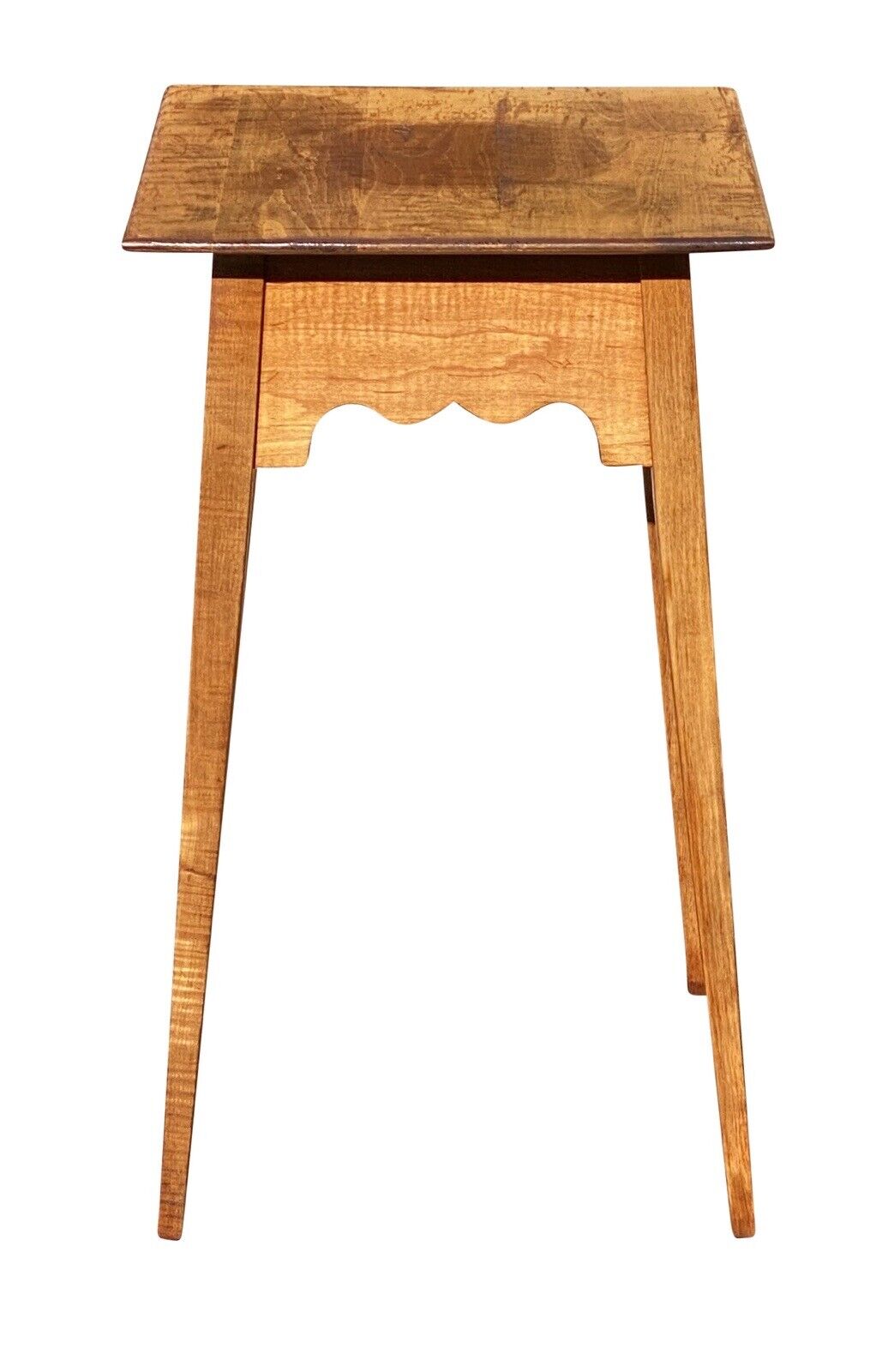 20th C Vintage Hepplewhite Style Tiger Maple Splayed Leg Worktable / Nightstand