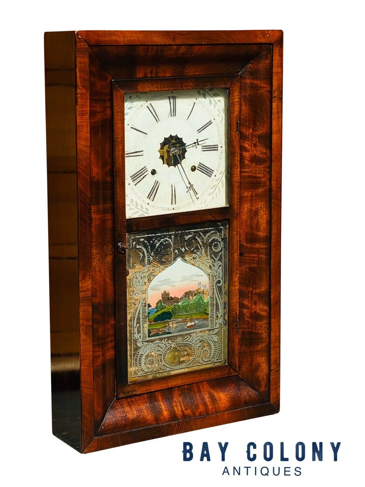 19TH C ANTIQUE EMPIRE MAHOGANY TERHUNE & EDWARDS MANTLE / SHELF CLOCK