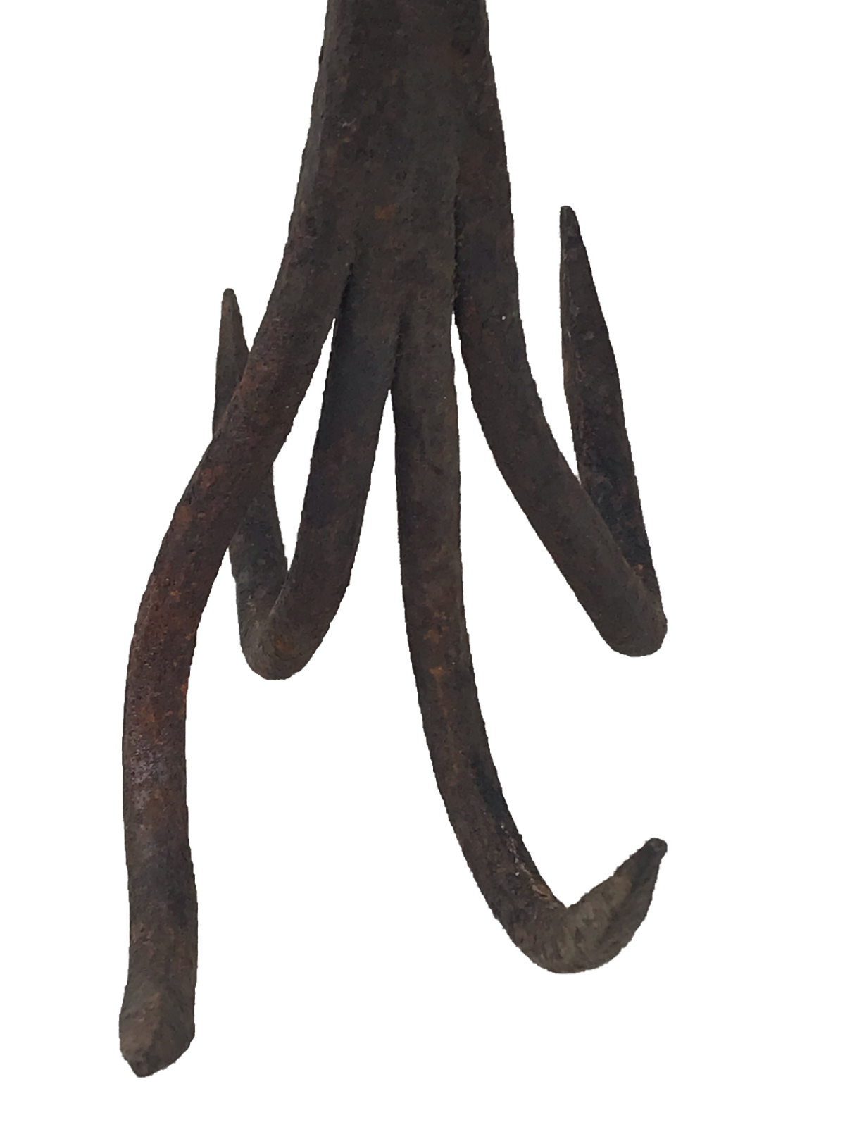 19TH C PRIMITIVE 4 PRONG ANTIQUE WROUGHT CAST IRON GAME HOOK ~ KITCHEN ~ HEARTH