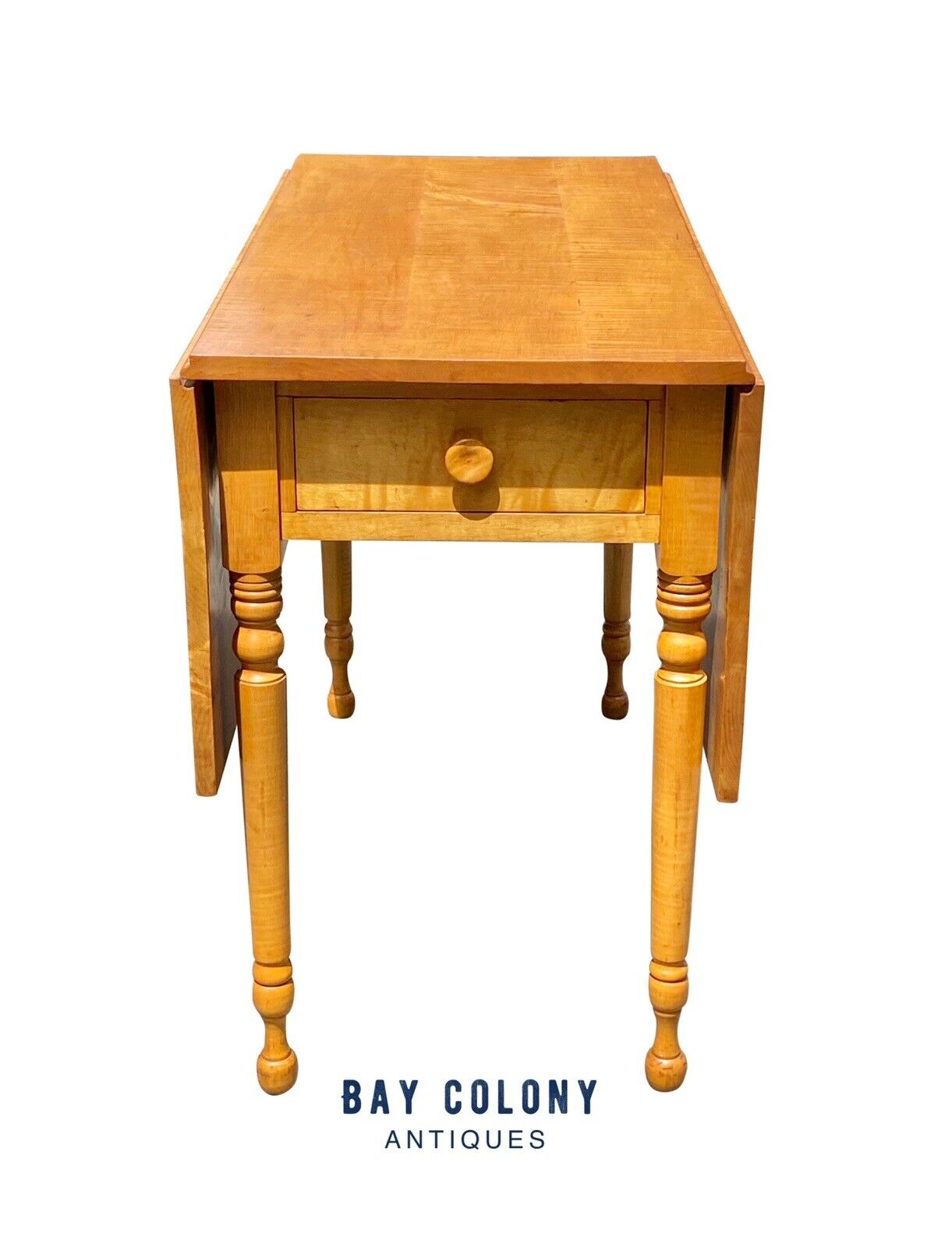 Vintage Federal Style Tiger Maple Dropleaf Dining Table With Rare Single Drawer